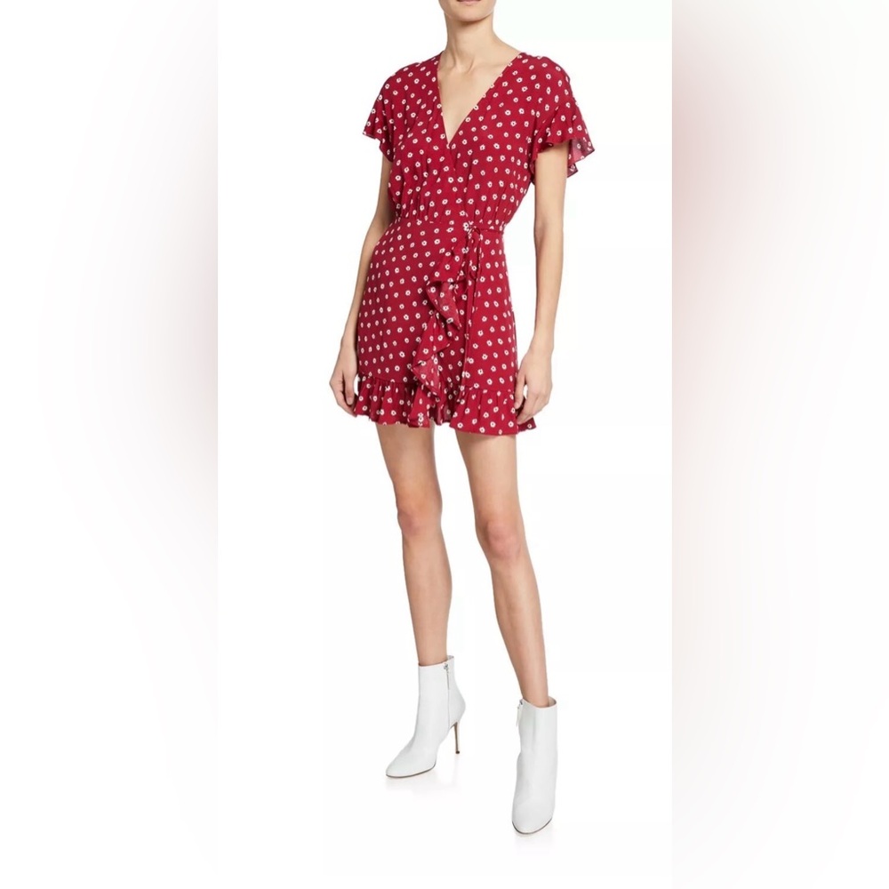 Women’s RAILS Deep Red‎ White Hearts Wrap Mini Dress. Size XS.